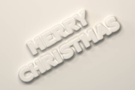 White Merry Christmas words bas-relief. Christmas sign. 3D rendering illustrationの写真素材