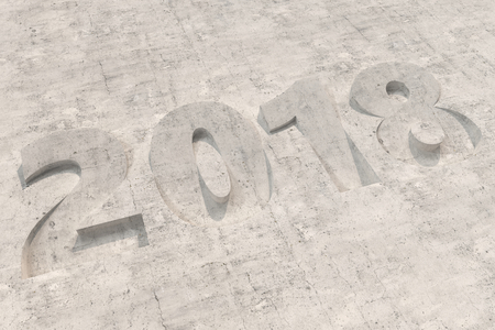 2018 number bas-relief on concrete surface. 2018 new year sign. 3D rendering illustrationの写真素材