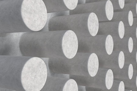 Plain concrete surface with cylinders. Abstract background. 3D rendering illustrationの写真素材