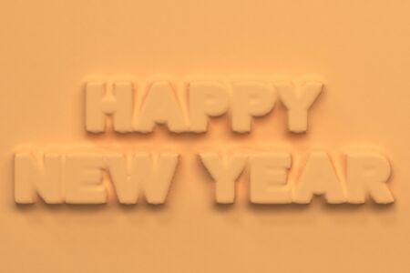 Orange Happy New Year words bas-relief. New year sign. 3D rendering illustrationの写真素材