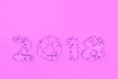 Liquid violet 2018 number with drops on violet background. 2018 new year sign. 3D rendering...
