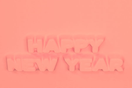 Red Happy New Year words bas-relief. New year sign. 3D rendering illustrationの写真素材