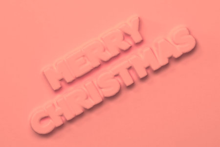 Red Merry Christmas words bas-relief. Christmas sign. 3D rendering illustration