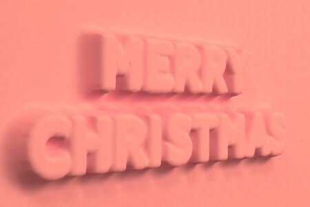 Red Merry Christmas words bas-relief. Christmas sign. 3D rendering illustrationの写真素材