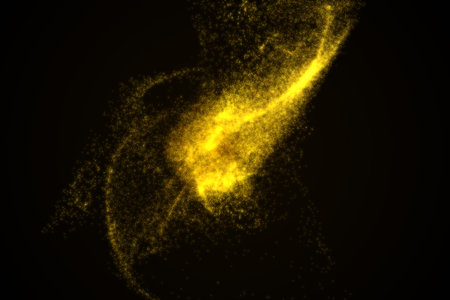 Abstract background made of yellow glowing particles. Space shapes. Energy concept. 3D render illustrationの写真素材