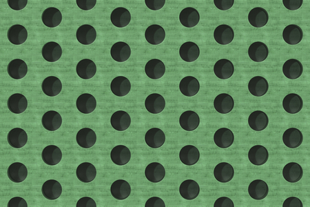 Plain green wooden surface with cylindrical holes. Abstract background. 3D rendering illustrationの写真素材