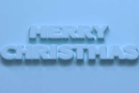Blue Merry Christmas words bas-relief. Christmas sign. 3D rendering illustrationの写真素材