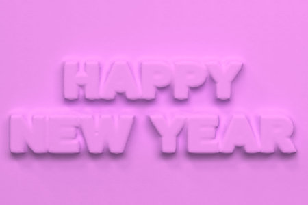 Violet Happy New Year words bas-relief. New year sign. 3D rendering illustrationの写真素材