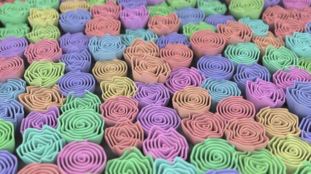 Pattern from red, green, purple and blue flowers. Abstract floral background. 3D rendering illustrationの写真素材