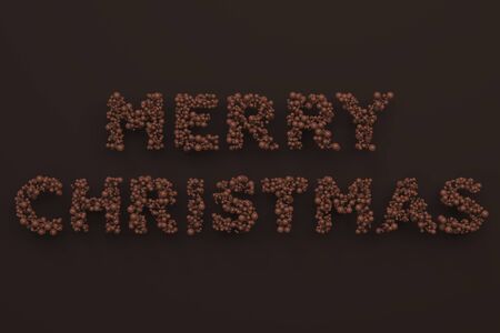 Merry Christmas words from chocolate balls on chocolate background. Christmas sign. 3D rendering illustrationの写真素材