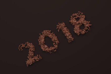 Liquid chocolate 2018 number with drops on chocolate background. 2018 new year sign. 3D rendering illustrationの写真素材