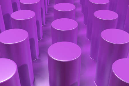 Plain violet surface with cylinders. Abstract background. 3D rendering illustrationの写真素材