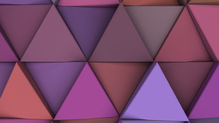 Pattern of purple triangle prisms. Wall of prisms. Abstract 3d background. 3D rendering illustration.の写真素材
