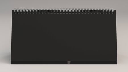 Black table calendar mock-up on white surface. Blank spiral calendar template. 3D rendering illustrationの写真素材