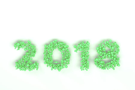 2018 number from green balls on white background. 2018 new year sign. 3D rendering illustration