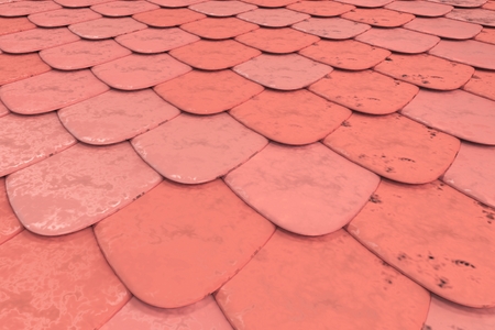 Pattern of red rounded roof tiles. Abstract shingles background. 3D rendering illustrationの写真素材