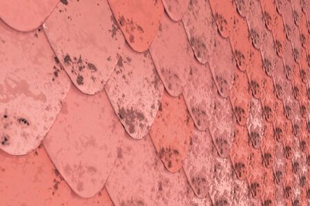 Pattern of red rounded roof tiles. Abstract shingles background. 3D rendering illustrationの写真素材