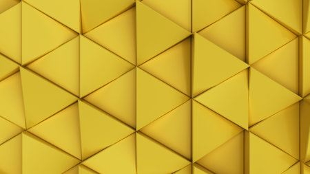 Pattern of yellow triangle prisms. Wall of prisms. Abstract 3d background. 3D rendering...