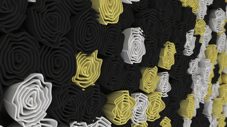 Pattern from black, white and yellow flowers. Abstract floral background. 3D rendering illustrationの写真素材