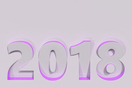 2018 number bas-relief on white surface with violet sides. 2018 new year sign. 3D rendering illustrationの写真素材