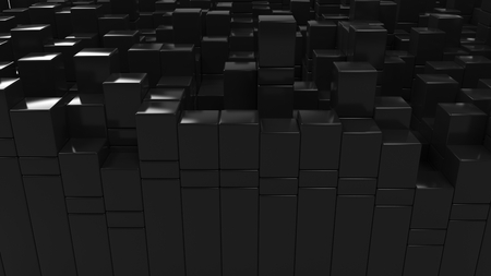 Wall of black cubes. Abstract 3d background. 3D render illustrationの写真素材