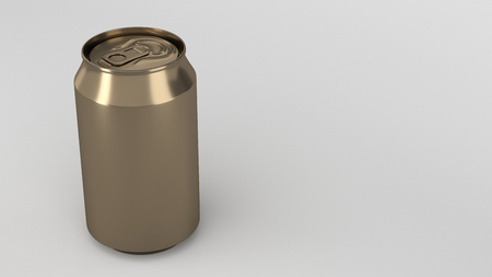 Blank small gold aluminium soda can mockup on white background. Tin package of beer or drink. 3D rendering illustrationの写真素材