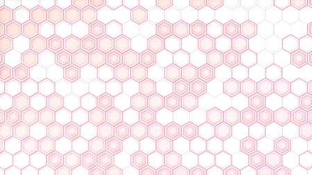 Abstract 3d background made of white hexagons on red glowing background. Wall of hexagons. Honeycomb pattern. 3D render illustrationの写真素材