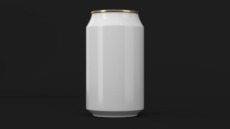 Blank small white and gold aluminium soda can mockup on black background. Tin package of beer or drink. 3D rendering illustrationの写真素材