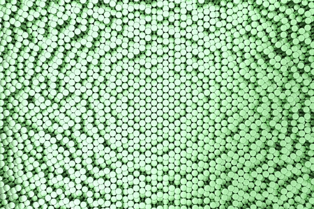 Pattern of green brushed metal cylinders of different length. Metal sticks. Abstract background. 3D rendering illustration.の写真素材