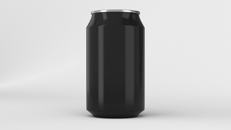 Blank small black aluminium soda can mockup on white background. Tin package of beer or drink. 3D rendering illustrationの写真素材