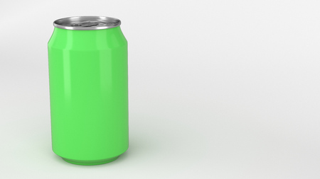 Blank small green aluminium soda can mockup on white background. Tin package of beer or drink. 3D rendering illustrationの写真素材
