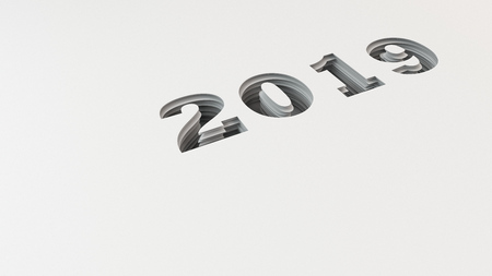 2019 number cut in white paper. 2019 new year sign. 3D rendering illustrationの写真素材