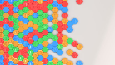 Abstract 3d background made of colorful hexagons on white background. Wall of hexagons. Honeycomb...