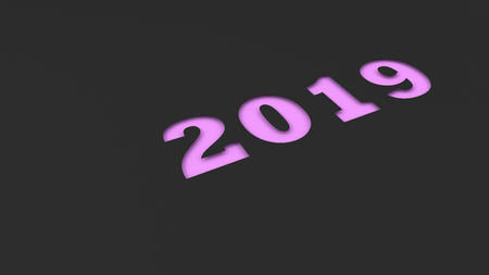 Purple 2019 number cut in black paper. 2019 new year sign. 3D rendering illustrationの写真素材