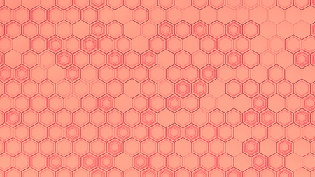 Abstract 3d background made of red hexagons. Wall of hexagons. Honeycomb pattern. 3D render illustrationの写真素材