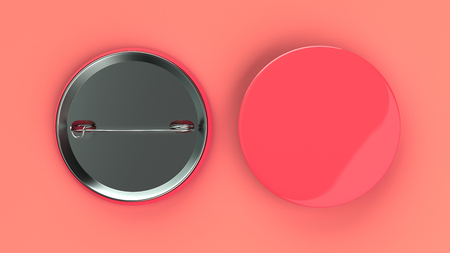 Blank red badge on red background. Pin button mockup. 3D rendering illustrationの写真素材