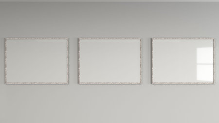 Blank white poster in wooden frame on the wall. Picture or photo mockup. 3D render illustration