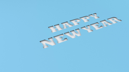 White Happy New Year words cut in blue paper. 3D rendering illustrationの写真素材