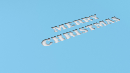 White Merry Christmas words cut in blue paper. 3D rendering illustrationの写真素材