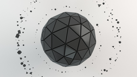 Abstract background with black sphere on the white surface. 3D render illustrationの写真素材
