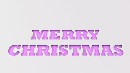 Purple Merry Christmas words cut in white paper. 3D rendering illustration