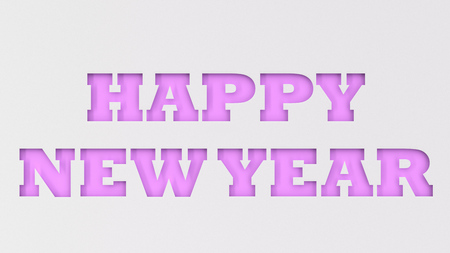 Purple Happy New Year words cut in white paper. 3D rendering illustrationの写真素材