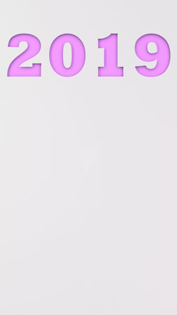 Purple 2019 number cut in white paper. 2019 new year sign. 3D rendering illustration