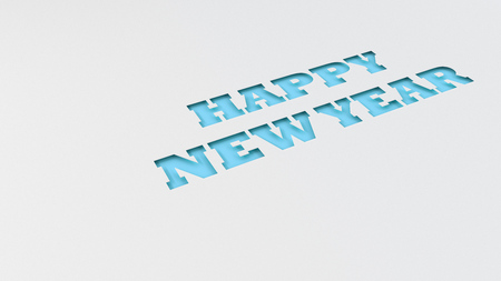 Blue Happy New Year words cut in white paper. 3D rendering illustrationの写真素材