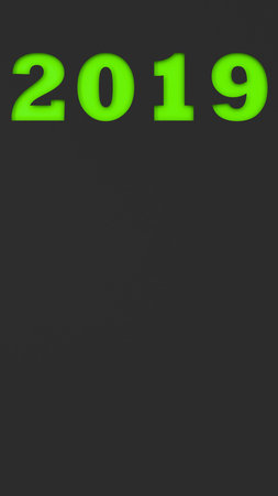 Green 2019 number cut in black paper. 2019 new year sign. 3D rendering illustration