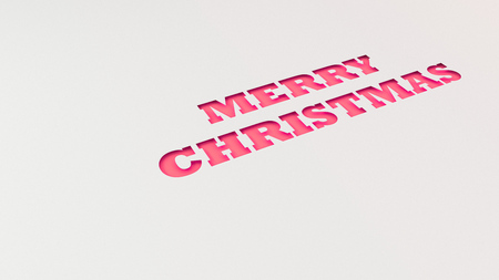 Red Merry Christmas words cut in white paper. 3D rendering illustrationの写真素材