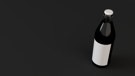 Mock up of transprent beer bottle 0.5l with blank white label on black background. Design or branding template. 3D rendering illustrationの写真素材