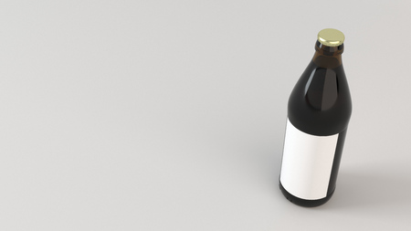Mock up of brown beer bottle 0.5l with blank white label on white background. Design or branding template. 3D rendering illustrationの写真素材