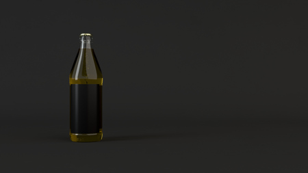 Mock up of transprent beer bottle 0.5l with blank black label on black background. Design or branding template. 3D rendering illustrationの写真素材