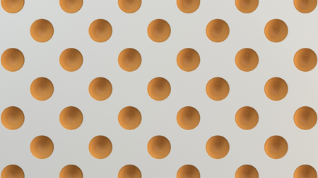 White surface with pattern of orange hemisphere indents. Abstract 3d background. 3D rendering illustration.の写真素材